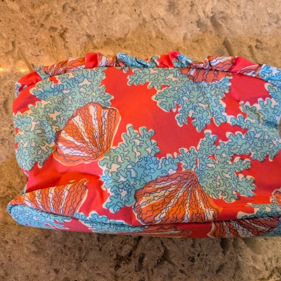 Lilly Pulitzer Red and Blue Cosmetic Bag with Floral Design